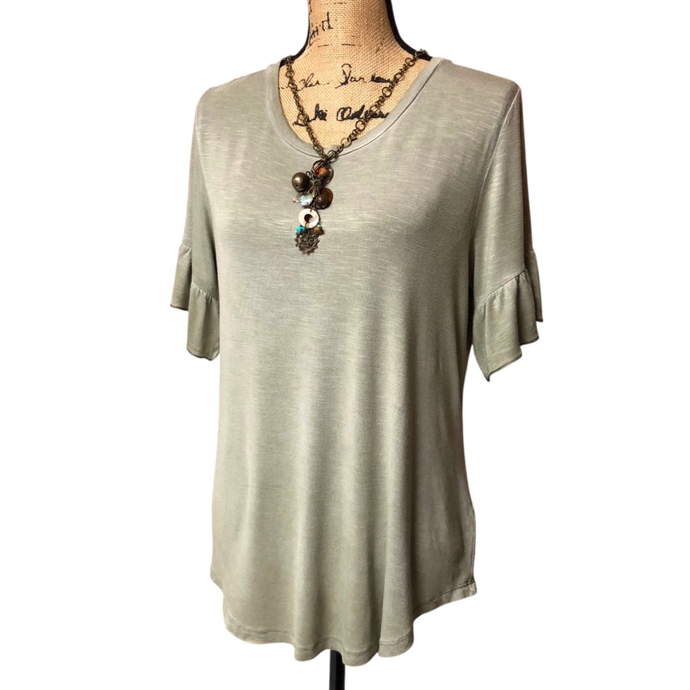 🔥 4 for $20 Knox Rose Women's Sage Green Ruffle Sleeve Top (must bundle)